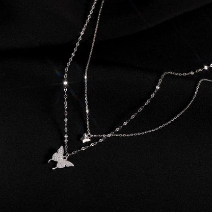 Exquisite Double Layer Butterfly Necklace for Women - Elegant Clavicle Chain Jewelry Gift