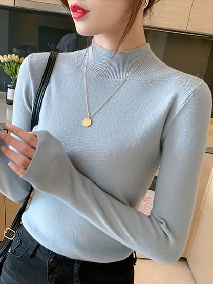 Women's Fashion Turtleneck Sweater 2026 - Stretch Knit Pullover with Long Sleeves