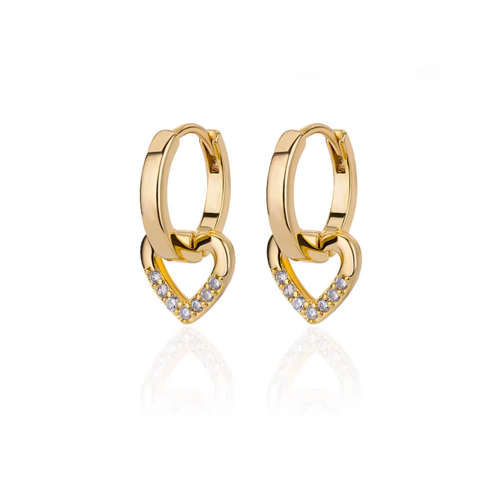 Hollow Zircon Heart Earrings for Women in Gold-Plated Stainless Steel - Elegant Wedding Couple Jewelry Gift with Free Shipping