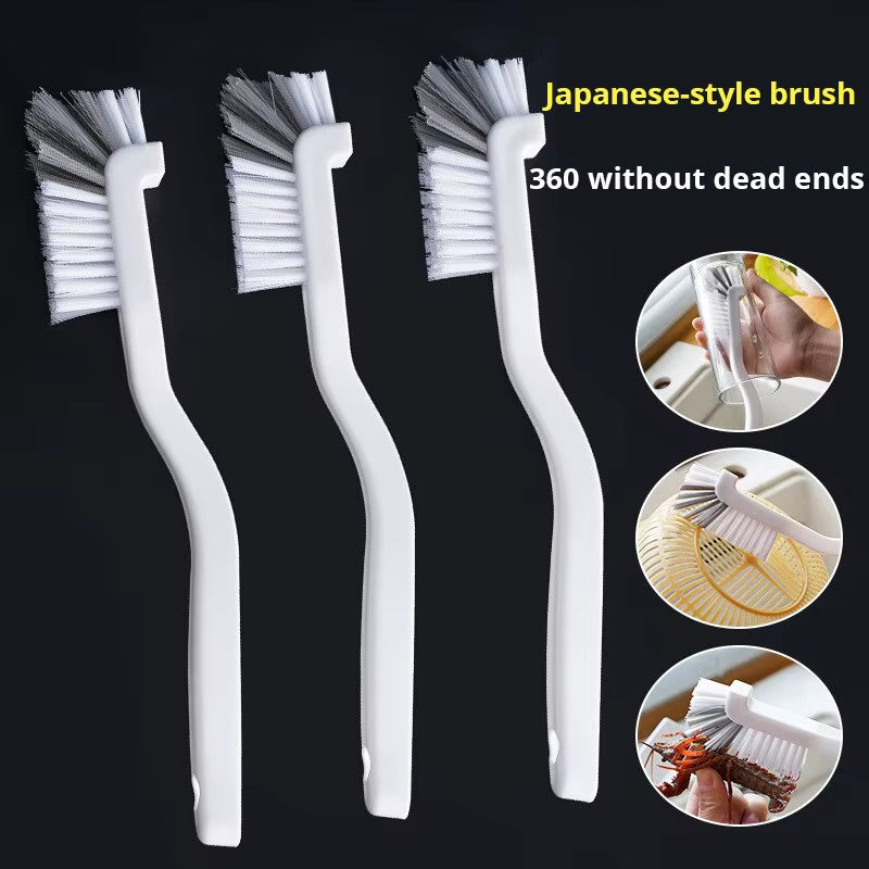 Japanese Style Long Handle Sink Brush with Elbow Design for Efficient Crevice Cleaning and Wall Hanging Storage