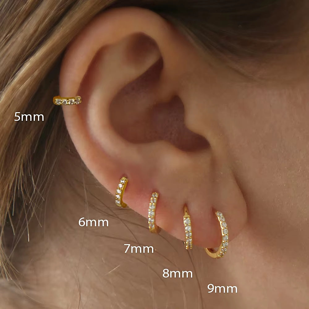 Stainless Steel Minimalist Hoop Earrings with Crystal Zirconia - Small Huggie Earrings for Helix and Tragus Piercings