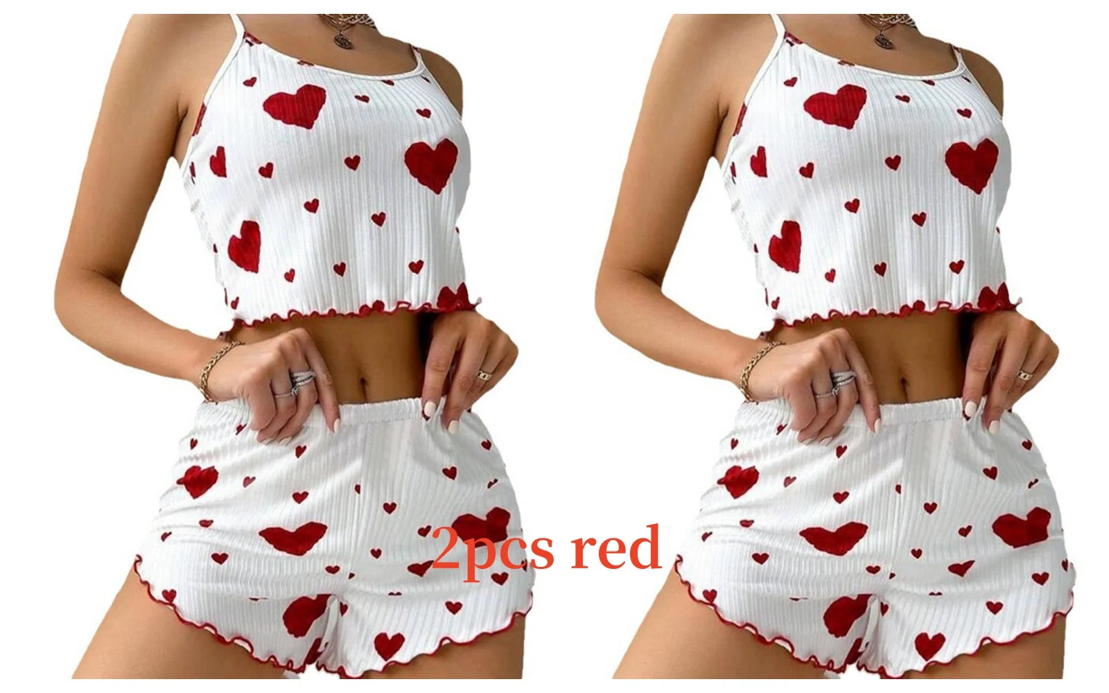 Women's 2-Piece Pajama Set - Soft and Breathable Casual Sleepwear with Love Print in White, Available in S, M, L
