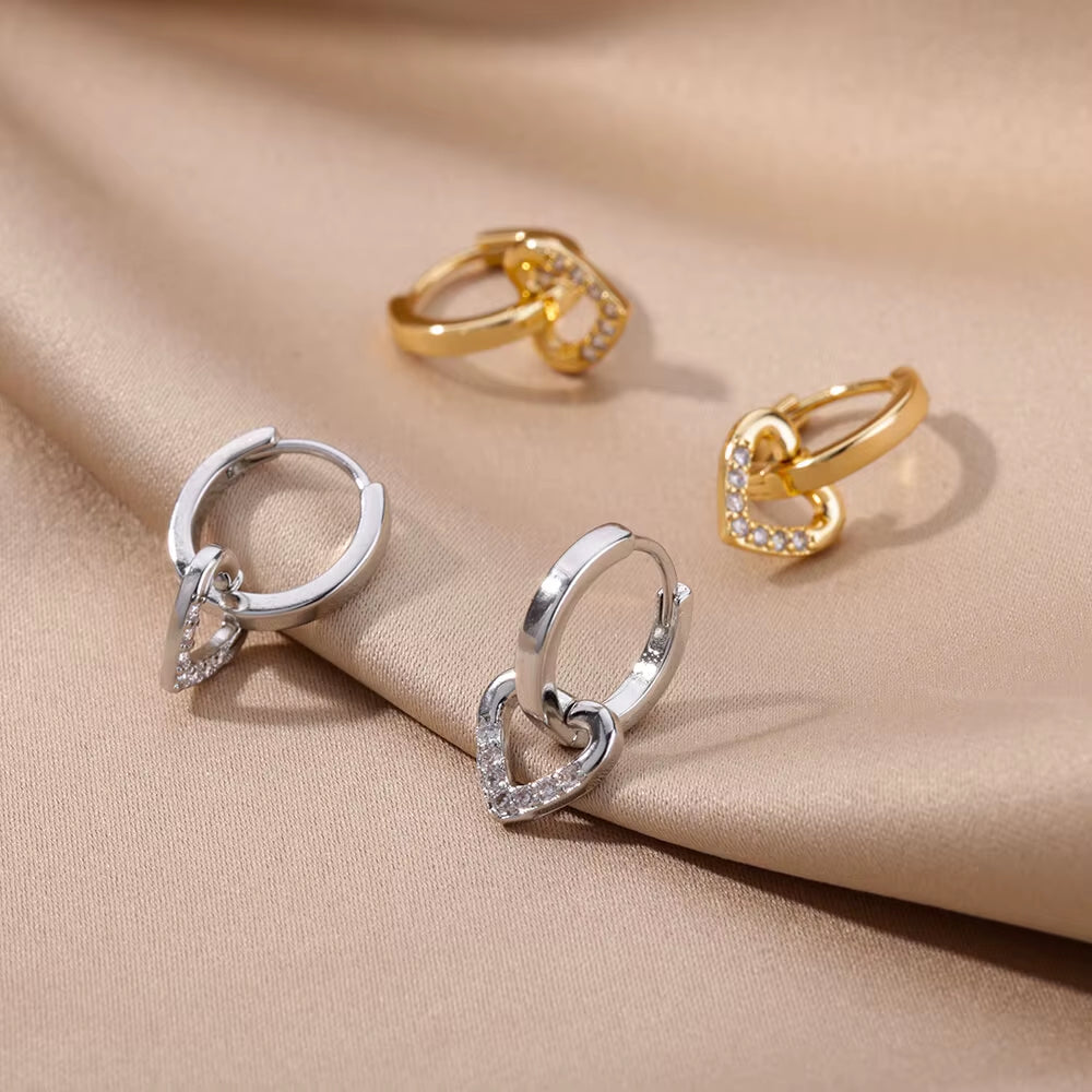 Hollow Zircon Heart Earrings for Women in Gold-Plated Stainless Steel - Elegant Wedding Couple Jewelry Gift with Free Shipping