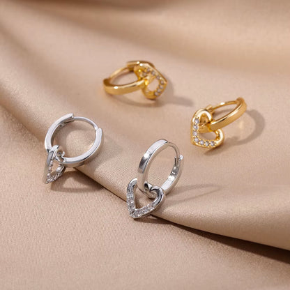 Hollow Zircon Heart Earrings for Women in Gold-Plated Stainless Steel - Elegant Wedding Couple Jewelry Gift with Free Shipping