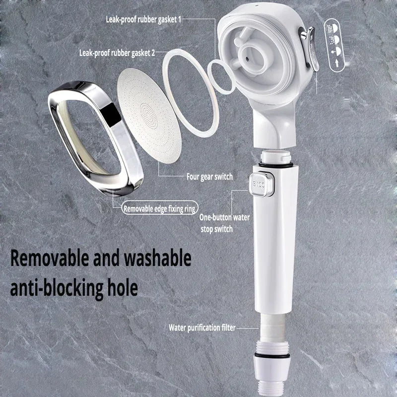 High-Pressure Water-Saving Shower Head with Three Adjustable Modes and One-Key Stop Function for Enhanced Bathroom Experience