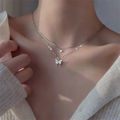Exquisite Double Layer Butterfly Necklace for Women - Elegant Clavicle Chain Jewelry Gift