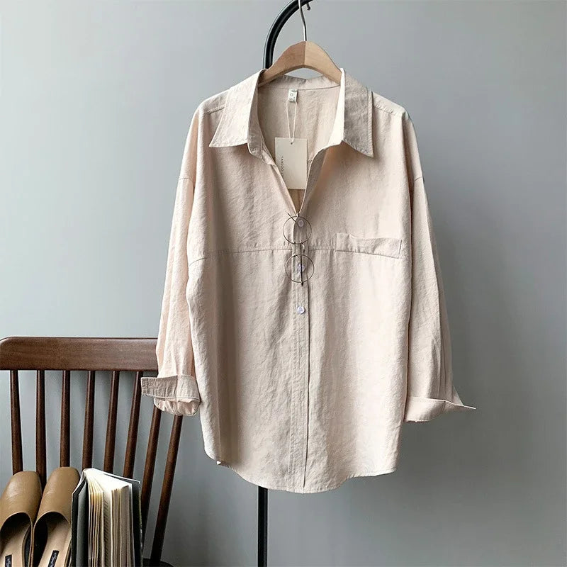 Minimalist Loose-Fit White Blouses for Women with Turn-Down Collar - Spring/Summer 2020 Collection