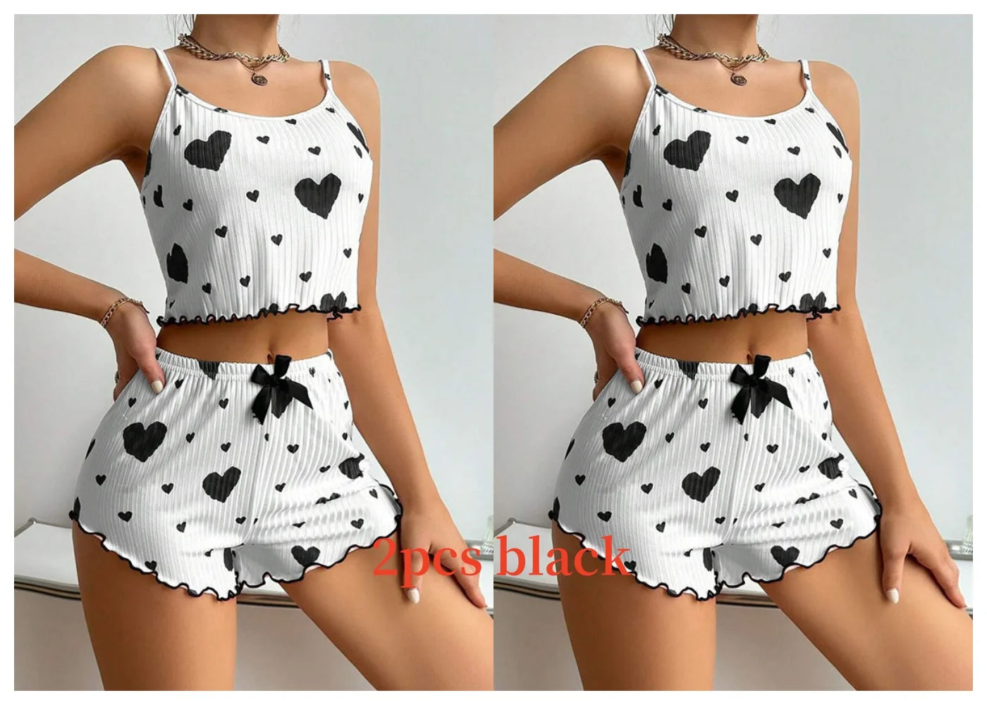 Women's 2-Piece Pajama Set - Soft and Breathable Casual Sleepwear with Love Print in White, Available in S, M, L