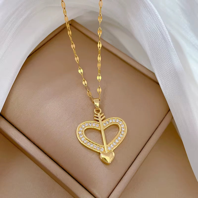 Elegant Gold-Plated Stainless Steel Heart Necklace with Zirconia for Women and Girls - Ideal for Parties, Birthdays, and Everyday Wear