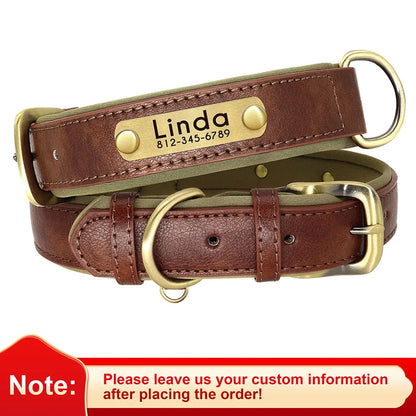 Personalized PU Leather Dog Collar with Soft Padding and Free Engraving for Small, Medium, and Large Dogs - Adjustable Fit