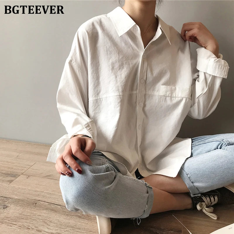 Minimalist Loose-Fit White Blouses for Women with Turn-Down Collar - Spring/Summer 2020 Collection