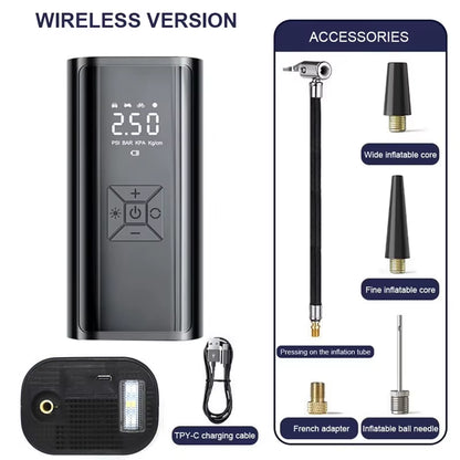 Wireless Electric Air Compressor for Tires - Multi-Purpose Inflator for Motorcycles, Bicycles, Boats, and Sports Equipment
