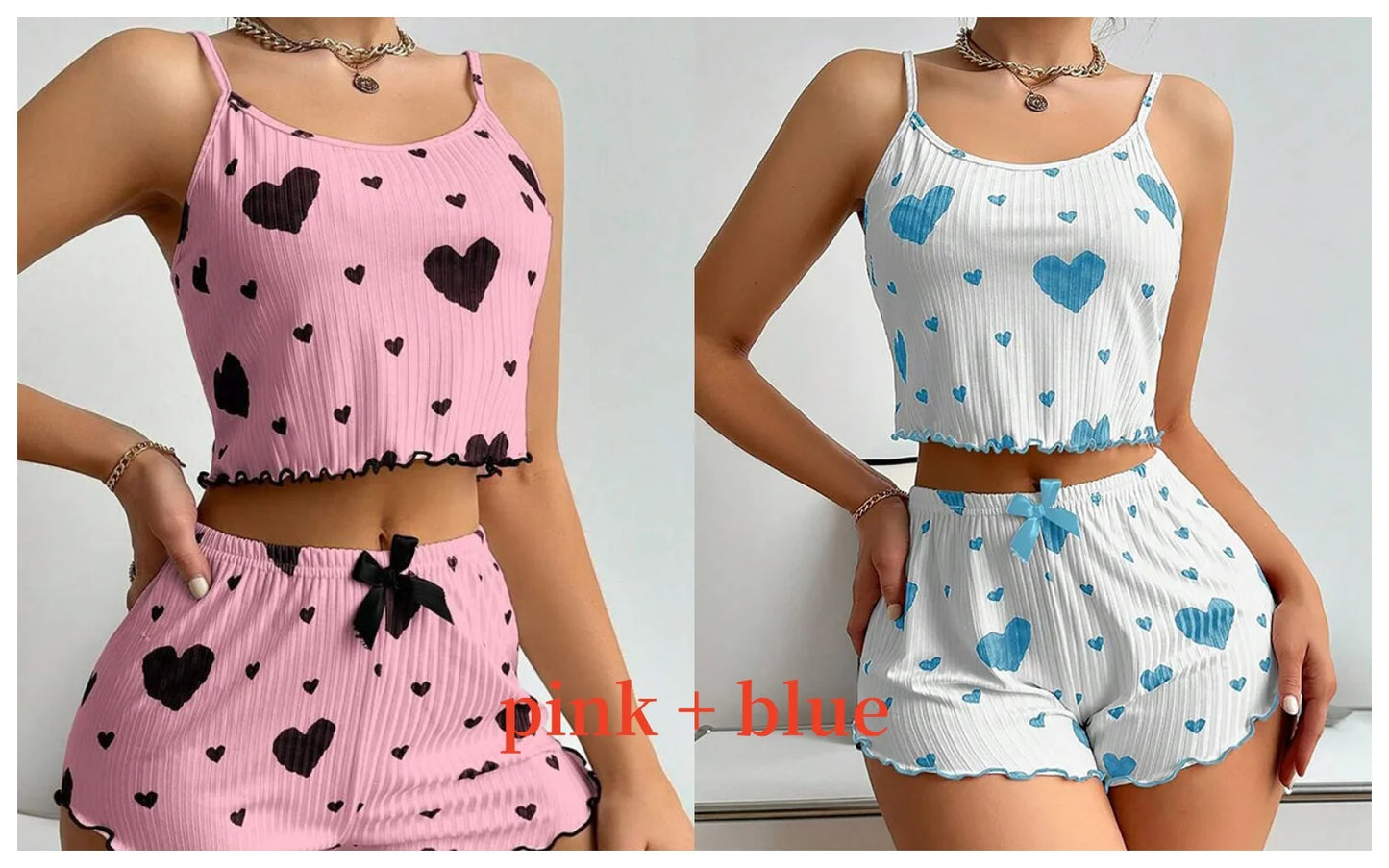 Women's 2-Piece Pajama Set - Soft and Breathable Casual Sleepwear with Love Print in White, Available in S, M, L