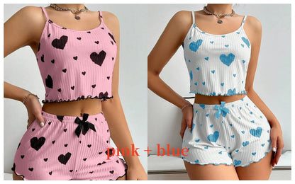 Women's 2-Piece Pajama Set - Soft and Breathable Casual Sleepwear with Love Print in White, Available in S, M, L