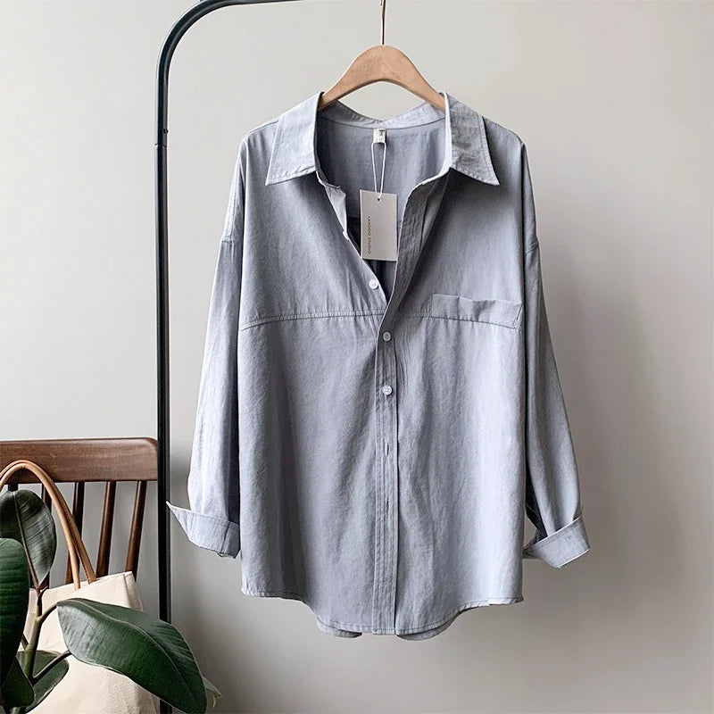 Minimalist Loose-Fit White Blouses for Women with Turn-Down Collar - Spring/Summer 2020 Collection