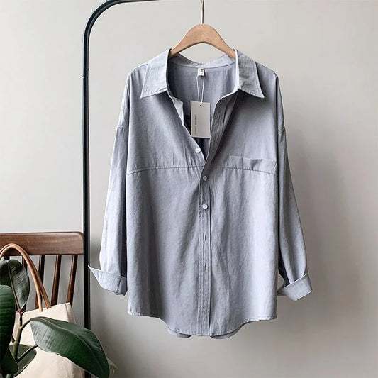 Minimalist Loose-Fit White Blouses for Women with Turn-Down Collar - Spring/Summer 2020 Collection