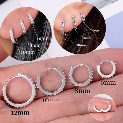 Stainless Steel Minimalist Hoop Earrings with Crystal Zirconia - Small Huggie Earrings for Helix and Tragus Piercings