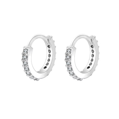 Stainless Steel Minimalist Hoop Earrings with Crystal Zirconia - Small Huggie Earrings for Helix and Tragus Piercings