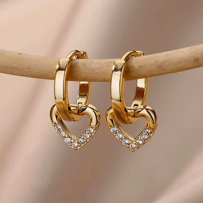 Hollow Zircon Heart Earrings for Women in Gold-Plated Stainless Steel - Elegant Wedding Couple Jewelry Gift with Free Shipping