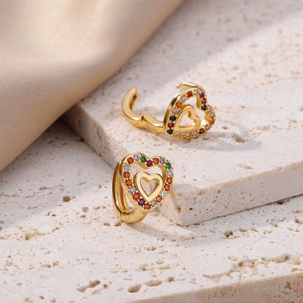 Hollow Zircon Heart Earrings for Women in Gold-Plated Stainless Steel - Elegant Wedding Couple Jewelry Gift with Free Shipping