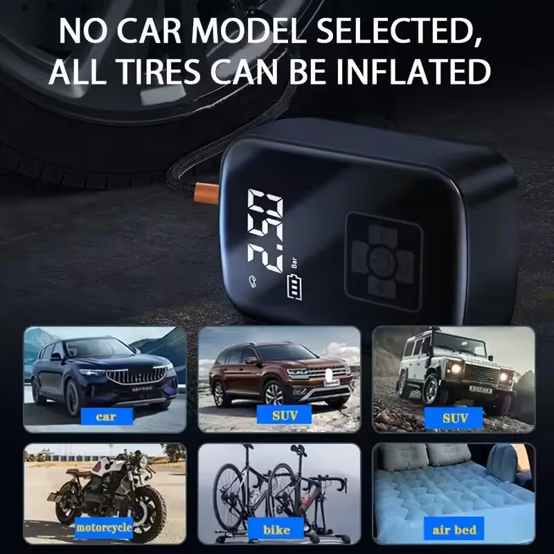 Wireless Electric Air Compressor for Tires - Multi-Purpose Inflator for Motorcycles, Bicycles, Boats, and Sports Equipment