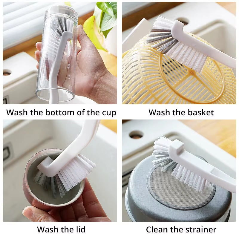 Japanese Style Long Handle Sink Brush with Elbow Design for Efficient Crevice Cleaning and Wall Hanging Storage