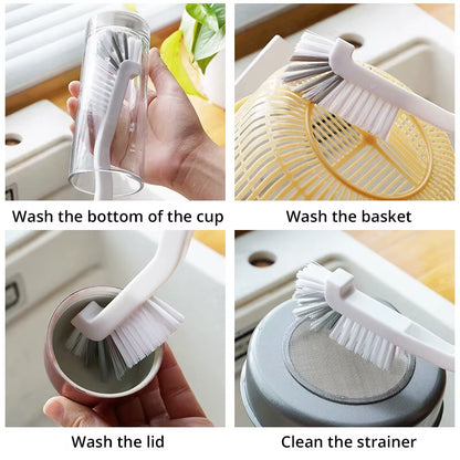 Japanese Style Long Handle Sink Brush with Elbow Design for Efficient Crevice Cleaning and Wall Hanging Storage