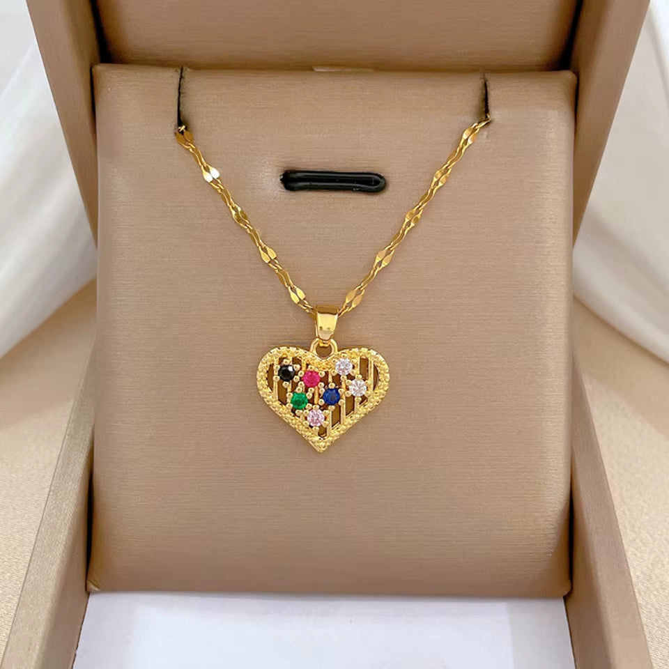 Elegant Gold-Plated Stainless Steel Heart Necklace with Zirconia for Women and Girls - Ideal for Parties, Birthdays, and Everyday Wear