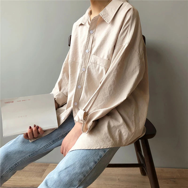 Minimalist Loose-Fit White Blouses for Women with Turn-Down Collar - Spring/Summer 2020 Collection
