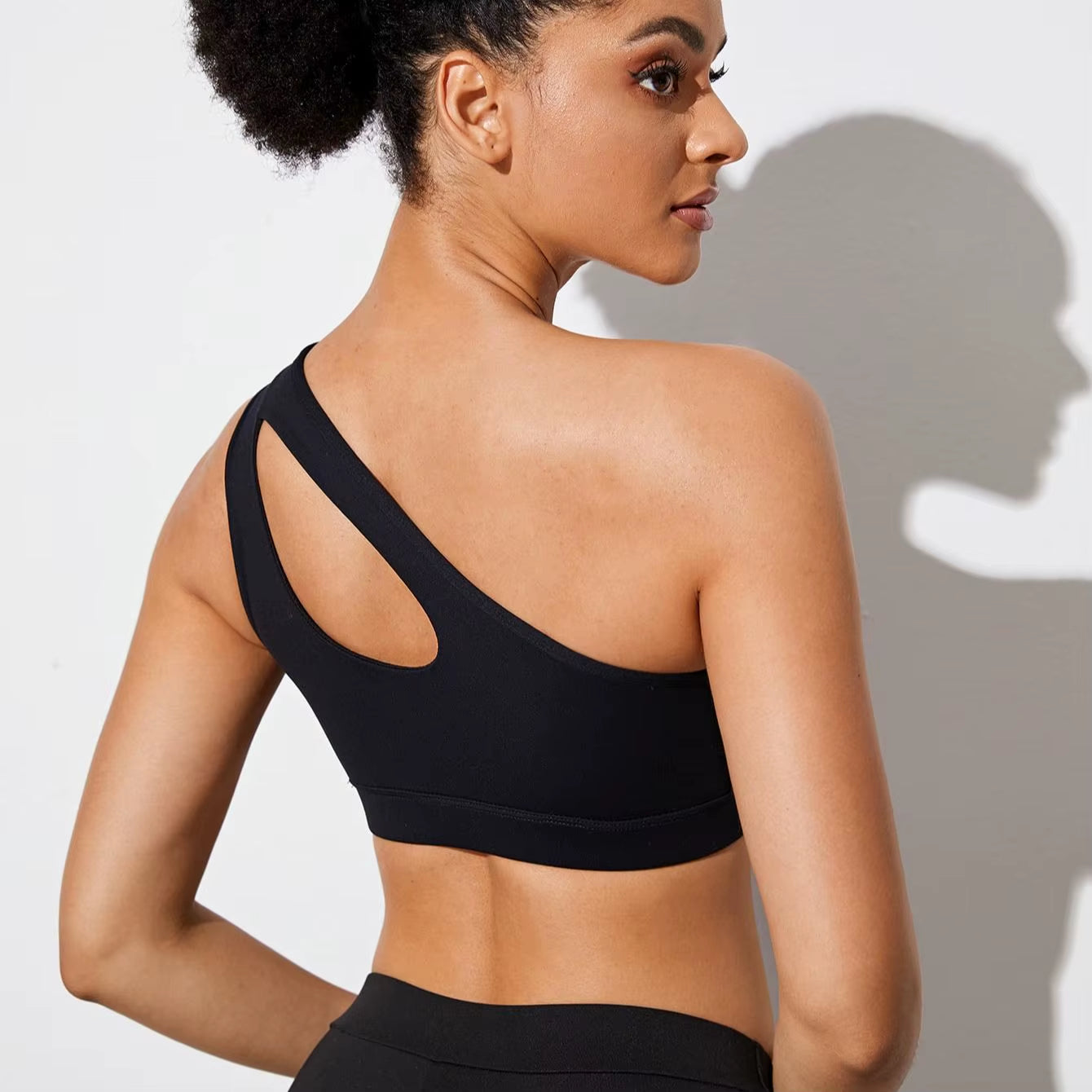 One Shoulder Push-Up Sports Bra for Women - Shockproof Yoga and Running Vest in Black and White