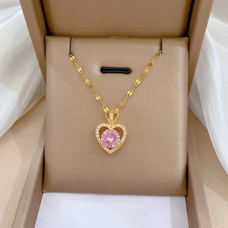 Elegant Gold-Plated Stainless Steel Heart Necklace with Zirconia for Women and Girls - Ideal for Parties, Birthdays, and Everyday Wear