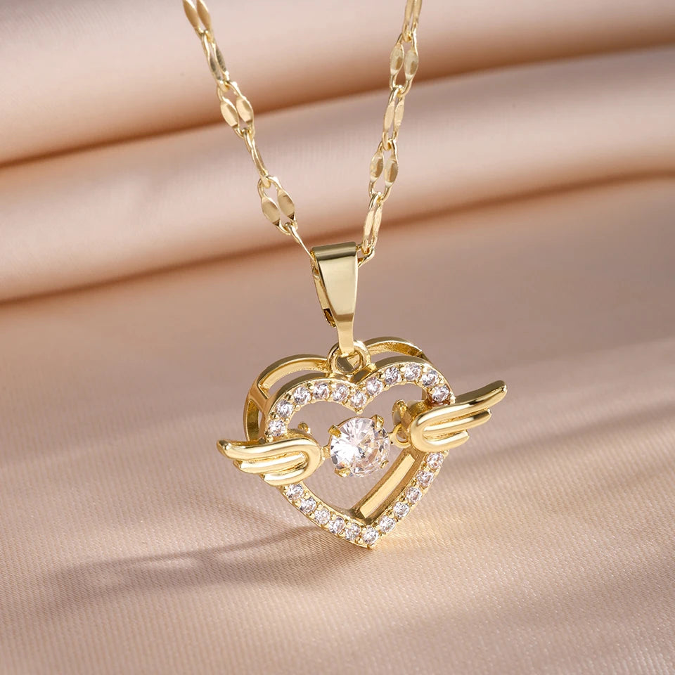 Elegant Gold-Plated Stainless Steel Heart Necklace with Zirconia for Women and Girls - Ideal for Parties, Birthdays, and Everyday Wear