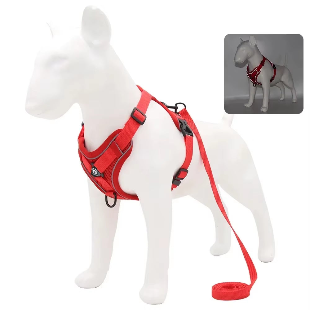 Adjustable No-Pull Dog Harness with 1.5M Traction Leash Set - Reflective, Breathable Vest for Dogs, Puppies, and Cats