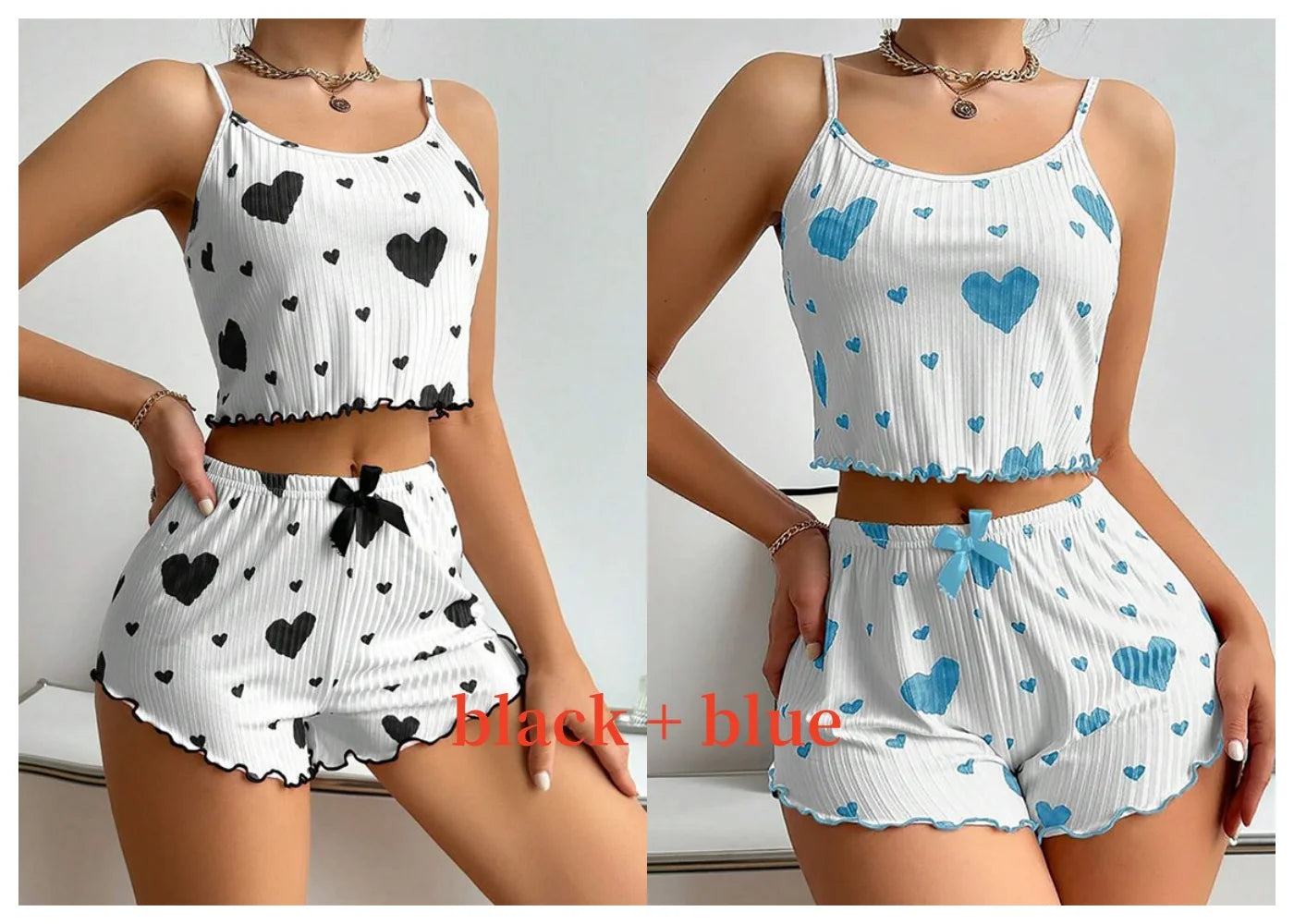 Women's 2-Piece Pajama Set - Soft and Breathable Casual Sleepwear with Love Print in White, Available in S, M, L