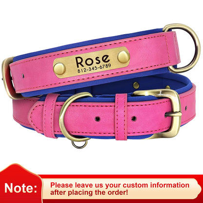 Personalized PU Leather Dog Collar with Soft Padding and Free Engraving for Small, Medium, and Large Dogs - Adjustable Fit