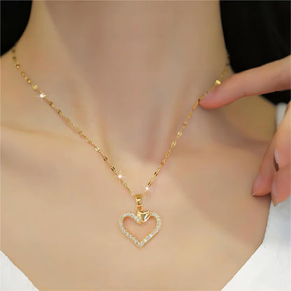 Elegant Gold-Plated Stainless Steel Heart Necklace with Zirconia for Women and Girls - Ideal for Parties, Birthdays, and Everyday Wear