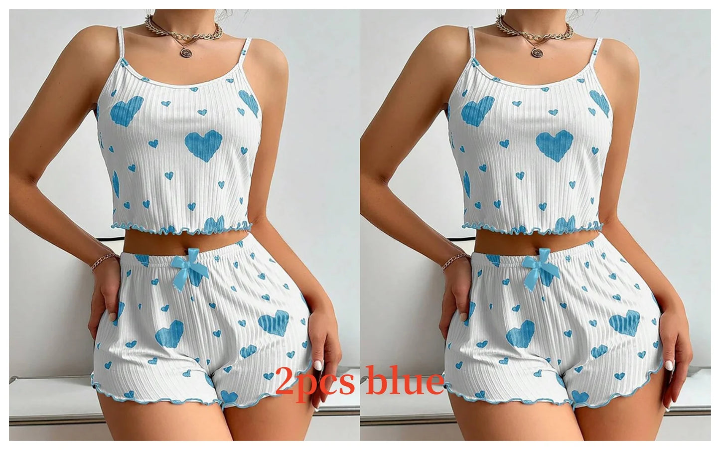 Women's 2-Piece Pajama Set - Soft and Breathable Casual Sleepwear with Love Print in White, Available in S, M, L