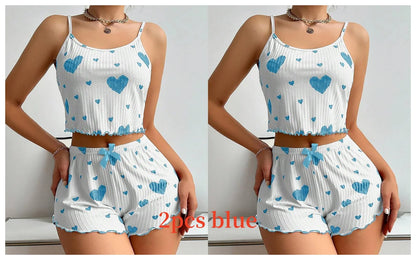Women's 2-Piece Pajama Set - Soft and Breathable Casual Sleepwear with Love Print in White, Available in S, M, L