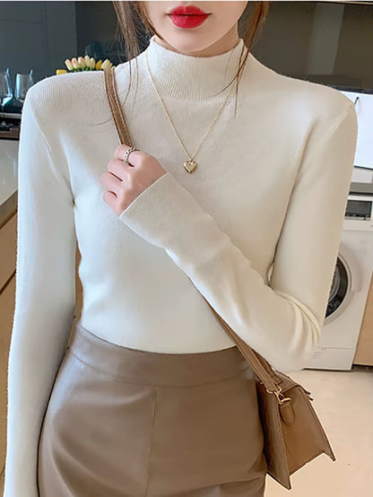 Women's Fashion Turtleneck Sweater 2026 - Stretch Knit Pullover with Long Sleeves