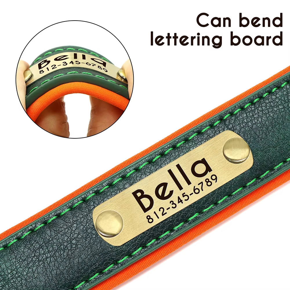 Personalized PU Leather Dog Collar with Soft Padding and Free Engraving for Small, Medium, and Large Dogs - Adjustable Fit