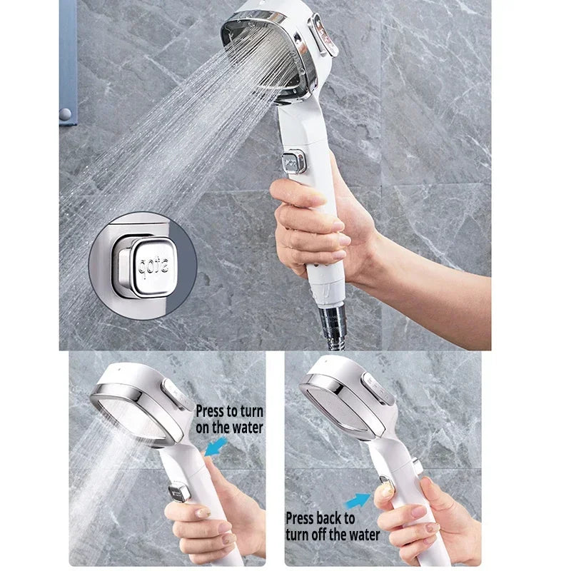 High-Pressure Water-Saving Shower Head with Three Adjustable Modes and One-Key Stop Function for Enhanced Bathroom Experience